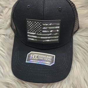 Highland Tactical Hat Black Flag Trucker SnapBack Cap Mesh Back for men